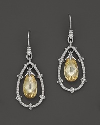 Judith Ripka Sterling Silver Pear Shape Calypso Earrings with White Sapphire and Canary Crystal Judith Ripka Sterling Silver Pear Shape Calypso Earrings with White Sapphire and Canary Crystal