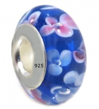 1 High Quality Blue Flowers Authentic 925 Sterling Silver Murano Glass Charm Bead, Fits Pandora, Chamilia, Troll and Others (Threaded Screw Core) 1 High Quality Blue Flowers Authentic 925 Sterling Silver Murano Glass Charm Bead, Fits Pandora, Chamilia, Troll and Others (Threaded Screw Core)