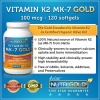 Vitamin K2 MK-7, 100 mcg, 120 Mini Softgels - The Gold Standard 100% Natural Vitamin K2 in Organic Olive Oil and Certified Free of GMOs and Allergens