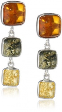 Sterling Silver Multi-Color Amber Drop Earrings Sterling Silver Multi-Color Amber Drop Earrings