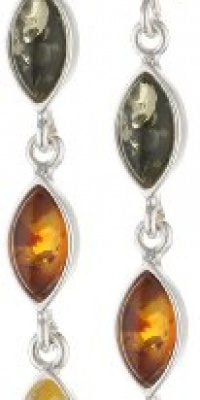Sterling Silver Multicolor Amber Marquise-Shaped Long Earrings Sterling Silver Multicolor Amber Marquise-Shaped Long Earrings