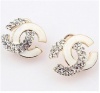 Angel Stars Gold Plated Australian Crystals and White Enamel Double Cc C Stud Earrings ~~HOT~~
