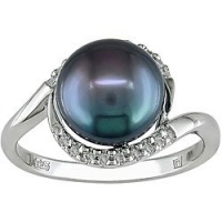 Silver Black FW Pearl and 1/10ct TDW Diamond Ring (9-10 mm) Silver Black FW Pearl and 1/10ct TDW Diamond Ring (9-10 mm)