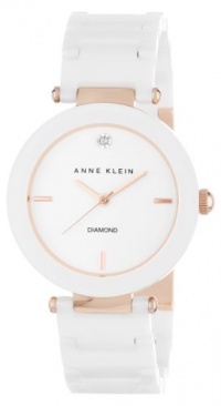 Anne Klein Women's AK/1018RGWT  Diamond Dial Rose Gold-Tone White Ceramic Bracelet Watch