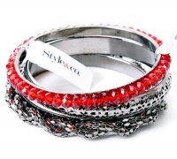 Style&co. Set of 3 Hematite Tone & Red Beads Mesh Chain Bangle Bracelets Style&co. Set of 3 Hematite Tone & Red Beads Mesh Chain Bangle Bracelets