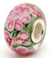 Murano Style Glass Pink Garden Sterling Bead Charm with Solid Single Core for European Cable Bracelet