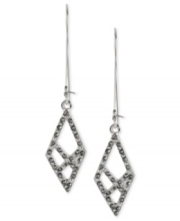 Diamond shapes can be your best friend with these pull-through drop earrings from Kenneth Cole New York. Crafted from silver-tone mixed metal, the pair is adorned with black glass pave accents for a stunning effect. Approximate drop: 2-1/2 inches. Diamond shapes can be your best friend with these pull-through drop earrings from Kenneth Cole New York. Crafted from silver-tone mixed metal, the pair is adorned with black glass pave accents for a stunning effect. Approximate drop: 2-1/2 inches.