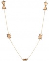 Betsey Johnson Iconic Summer Metallics Gem and Bow Long Illusion Necklace, 40