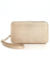 Sized-right and perfect for night, this sleek silhouette from Style&co. is the perfect party companion. Outfitted with allover shimmer and convenient wristlet strap, it stashes phone, cards and cash in superb style. Sized-right and perfect for night, this sleek silhouette from Style&co. is the perfect party companion. Outfitted with allover shimmer and convenient wristlet strap, it stashes phone, cards and cash in superb style.
