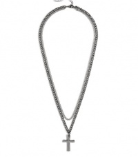 G by GUESS Men's Mixed-Metal Double-Chain Cross Necklace, SILVER G by GUESS Men's Mixed-Metal Double-Chain Cross Necklace, SILVER