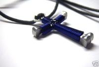 Dark Blue Horseshoe Nail Cross Necklace