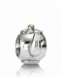 PANDORA's sterling silver teapot charm is topped off with a 14K gold lid. PANDORA's sterling silver teapot charm is topped off with a 14K gold lid.
