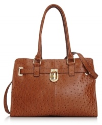 Be the envy of everyone with this ostrich-embossed leather lovely from Calvin Klein. Trimmed with golden hardware and signature detailing, it flaunts a carry-it-all shape that's ideal for the exotically inspired. Be the envy of everyone with this ostrich-embossed leather lovely from Calvin Klein. Trimmed with golden hardware and signature detailing, it flaunts a carry-it-all shape that's ideal for the exotically inspired.