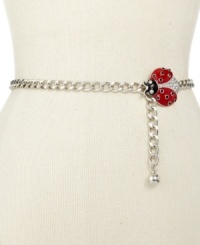 A lucky ladybug adds whimsy to this chain belt from Kenneth Jay Lane. With a ladybug charm shimmering with stones and colorful enamel. A lucky ladybug adds whimsy to this chain belt from Kenneth Jay Lane. With a ladybug charm shimmering with stones and colorful enamel.