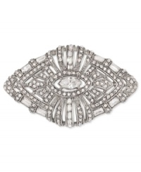 Ornate elegance. This brooch from Carolee is crafted from silver-tone mixed metal and enamel, with glistening glass stones adding a lustrous touch. Approximate drop: 1/2 inch. Ornate elegance. This brooch from Carolee is crafted from silver-tone mixed metal and enamel, with glistening glass stones adding a lustrous touch. Approximate drop: 1/2 inch.