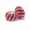 Set of 2 - Bella Fascini Red & Clear Pave Christmas Candy Cane Striped Beads, Made with Swarovski Crystal Elements, Sterling Silver European Charms