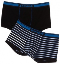 Papi Men's Two-Pack Stretch Stripe Brazilian Trunk, Black/Lago Blue, Medium Papi Men's Two-Pack Stretch Stripe Brazilian Trunk, Black/Lago Blue, Medium