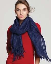 Ready, set, sparkle in Echo's cozy, crochet knit scarf with dazzling metallic threads. Ready, set, sparkle in Echo's cozy, crochet knit scarf with dazzling metallic threads.