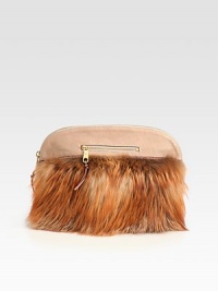 Genuine fox fur defines this roomy silhouette, finished with extra-soft leather and contrast stitching. Top zip closureOne outside zip pocketProtective metal feetTwo inside open pocketsLeather lining14W X 11H X 1½DMade in Italy Genuine fox fur defines this roomy silhouette, finished with extra-soft leather and contrast stitching. Top zip closureOne outside zip pocketProtective metal feetTwo inside open pocketsLeather lining14W X 11H X 1½DMade in Italy