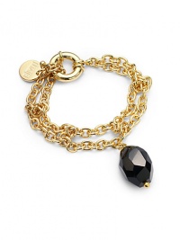 THE LOOKFaceted onyx accent Multi-chain design Logo charm 18k goldplated settingCircle claspTHE MEASUREMENTAccent drop, about 1½Length, about 8ORIGINMade in Italy THE LOOKFaceted onyx accent Multi-chain design Logo charm 18k goldplated settingCircle claspTHE MEASUREMENTAccent drop, about 1½Length, about 8ORIGINMade in Italy