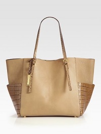 This effortlessly chic croc-embossed leather accented tote features a roomy interior and convenient side pockets.Double, adjustable shoulder straps, 8½:-10 dropMagnetic top closureLogo engraved hang-tabProtective metal feetTwo outside open pocketsOne inside zip pocketTwo inside open pockets13½:W X 12H X 7¼:DImported This effortlessly chic croc-embossed leather accented tote features a roomy interior and convenient side pockets.Double, adjustable shoulder straps, 8½:-10 dropMagnetic top closureLogo engraved hang-tabProtective metal feetTwo outside open pocketsOne inside zip pocketTwo inside open pockets13½:W X 12H X 7¼:DImported