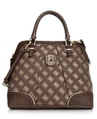 Graphic 4-G pattern and glam golden hardware lend a luxe look to this chic silhouette by GUESS that goes from deskside to dinner date in a wink. Its surprisingly spacious interior is exquisitely organized with plenty of pockets and compartments, so your essentials stay safe and secure. Graphic 4-G pattern and glam golden hardware lend a luxe look to this chic silhouette by GUESS that goes from deskside to dinner date in a wink. Its surprisingly spacious interior is exquisitely organized with plenty of pockets and compartments, so your essentials stay safe and secure.