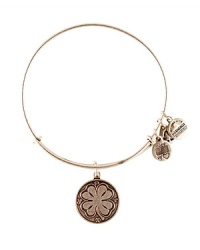 The luck of Irish inspires this Alex and Ani bangle, designed for simple symbolism in plated metal with an etched Four Leaf Clover charm. The luck of Irish inspires this Alex and Ani bangle, designed for simple symbolism in plated metal with an etched Four Leaf Clover charm.