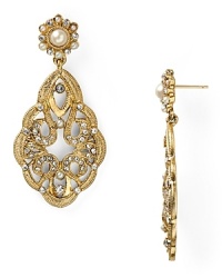 As if unearthed from a socialite's jewel box, this pair of drop earrings from Carolee Lux flaunt an heirloom quality with ornate pearl and crystal accents. As if unearthed from a socialite's jewel box, this pair of drop earrings from Carolee Lux flaunt an heirloom quality with ornate pearl and crystal accents.