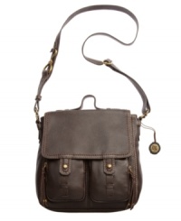 With double front pockets and antiqued brasstone hardware, the Fontana embodies adventure chic for the city girl. With double front pockets and antiqued brasstone hardware, the Fontana embodies adventure chic for the city girl.