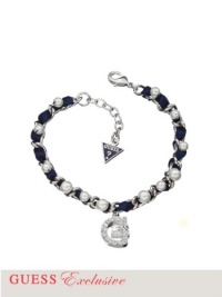 GUESS Women's Glass Pearl Logo Bracelet, SILVER GUESS Women's Glass Pearl Logo Bracelet, SILVER