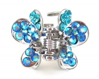 Hair Clip - H160 - Crystal Butterfly Flower - Sm Size (7/8 x 11/16) ~ Aqua Iridescent Hair Clip - H160 - Crystal Butterfly Flower - Sm Size (7/8 x 11/16) ~ Aqua Iridescent