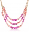 Nine West Soda Shop Gold-Tone Raspberry Colored Triple Row Frontal Necklace, 18