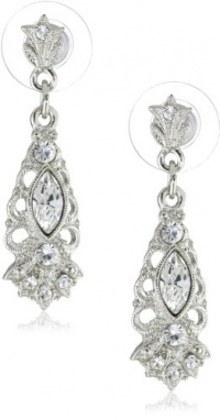 1928 Jewelry Silver Tone Crystal Filigree Drop Earrings 1928 Jewelry Silver Tone Crystal Filigree Drop Earrings