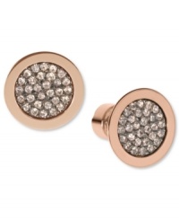 Sharp style from Michael Kors. With a sliced face with pave accents, these stud earrings are a sparkling treat. Crafted in rose-gold tone mixed metal. Approximate diameter: 1/2 inch. Sharp style from Michael Kors. With a sliced face with pave accents, these stud earrings are a sparkling treat. Crafted in rose-gold tone mixed metal. Approximate diameter: 1/2 inch.