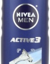 Nivea For Men Active3 Body Wash for Body, Hair & Shave, 16.9-Ounce Bottles (Pack of 3)