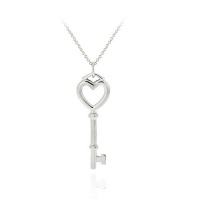 Sterling Silver Designer Inspired Polished Open Heart Key Pendant