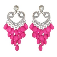Chandelier Earrings with Acrylic Baubles, in Pink with Silver Finish Chandelier Earrings with Acrylic Baubles, in Pink with Silver Finish