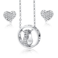 Eternal Love Heart and Ring W Clear Sparkling Rhinestones Pendant Necklace and Earrings Set for Women Silver Tone 3020101 Eternal Love Heart and Ring W Clear Sparkling Rhinestones Pendant Necklace and Earrings Set for Women Silver Tone 3020101