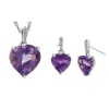 Sterling Silver Amethyst and Diamond Heart Pendant and Earrings