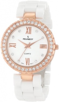Peugeot Women's 7078WRG White Ceramic Swarovski Crystal Rose Gold Bezel Watch Peugeot Women's 7078WRG White Ceramic Swarovski Crystal Rose Gold Bezel Watch