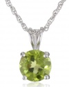 Sterling Silver and Round Peridot Pendant Necklace, 18