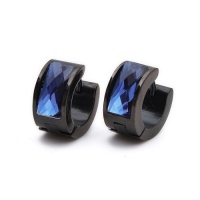 K Mega Jewelry Black & Blue Crystal Stainless Steel Stud Hoop Mens Earrings K Mega Jewelry Black & Blue Crystal Stainless Steel Stud Hoop Mens Earrings