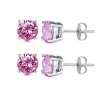 Authentic 925 Sterling Silver 2.00 Carat Round PINK CZ Diamond Cubic Zirconia Stud Earrings. 1.00 Carat Each Stone
