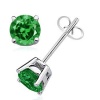 Authentic 925 Sterling Silver 2.00 Carat Round Emerald green Cubic Zirconia Stud Earrings. 1.00 Carat Each Stone