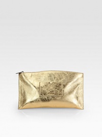 A shiny metallic leather pouch with a secure zip closure.Top zip closureOne outside card slotCotton liningFits inside Atlantique front pocket10¾W X 6½H X ½DImported A shiny metallic leather pouch with a secure zip closure.Top zip closureOne outside card slotCotton liningFits inside Atlantique front pocket10¾W X 6½H X ½DImported