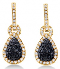 14K Yellow Gold Large Micro Pave Set Round White and Black Diamond Pear Shape Dangle Earrings - (1.80 cttw) 14K Yellow Gold Large Micro Pave Set Round White and Black Diamond Pear Shape Dangle Earrings - (1.80 cttw)