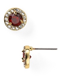 For just the right dose of drama, slip on these Lauren Ralph Lauren pave stud earrings. The beautiful ruby stone is traced with a circle of shining stones that make the whole design pop. For just the right dose of drama, slip on these Lauren Ralph Lauren pave stud earrings. The beautiful ruby stone is traced with a circle of shining stones that make the whole design pop.