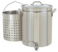 Bayou Classic 1140 Stainless 10-Gallon Steam Boil Stockpot with Spigot Basket and Vented Lid