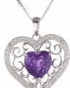 Sterling Silver Created Pink Sapphire and Diamond Heart Pendant Necklace, 18