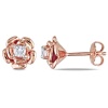 Rose Gold Plated Sterling Silver Created White Sapphire Flower Earrings
